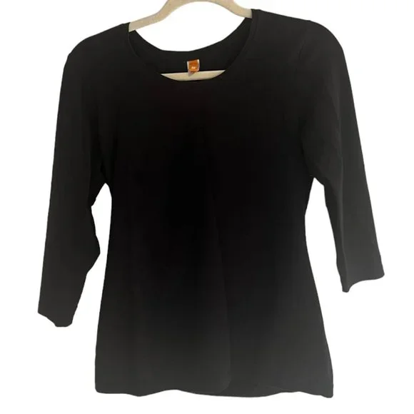 Women's Lucy Yoga Black 3/4 Length Sleeve Stretch T-Shirt Size Small - Picture 1 of 4